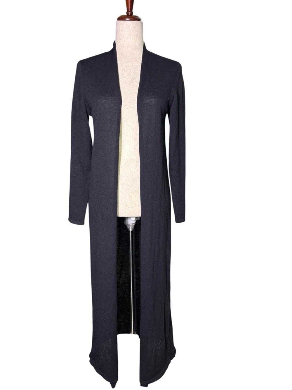 Eileen Fisher 100% Wool Long Open Front Duster Cardigan Black Petite Small
